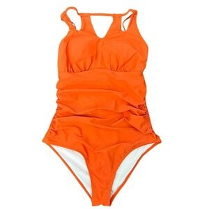 Cupshe Orange One‎ Piece Swimsuit Ruched Tummy Control V Neck Bathing Suit